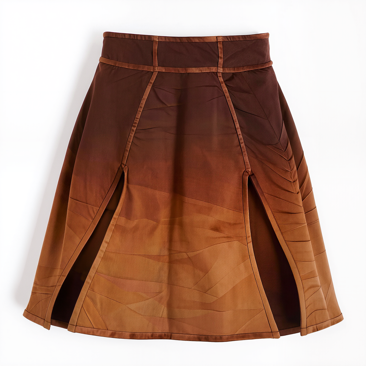 Desert Sunset Ombre Midi Skirt – Boho Earth-Tone Pleated A-Line Skirt with Painterly Gradient Print