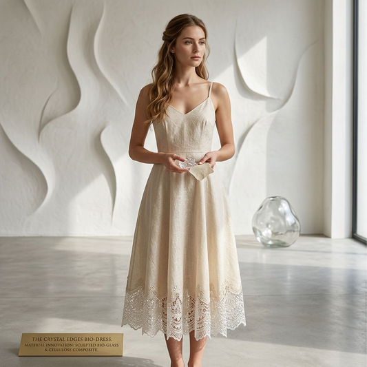 Ivory Linen-Blend Cami Midi Dress with Scalloped Lace Hem