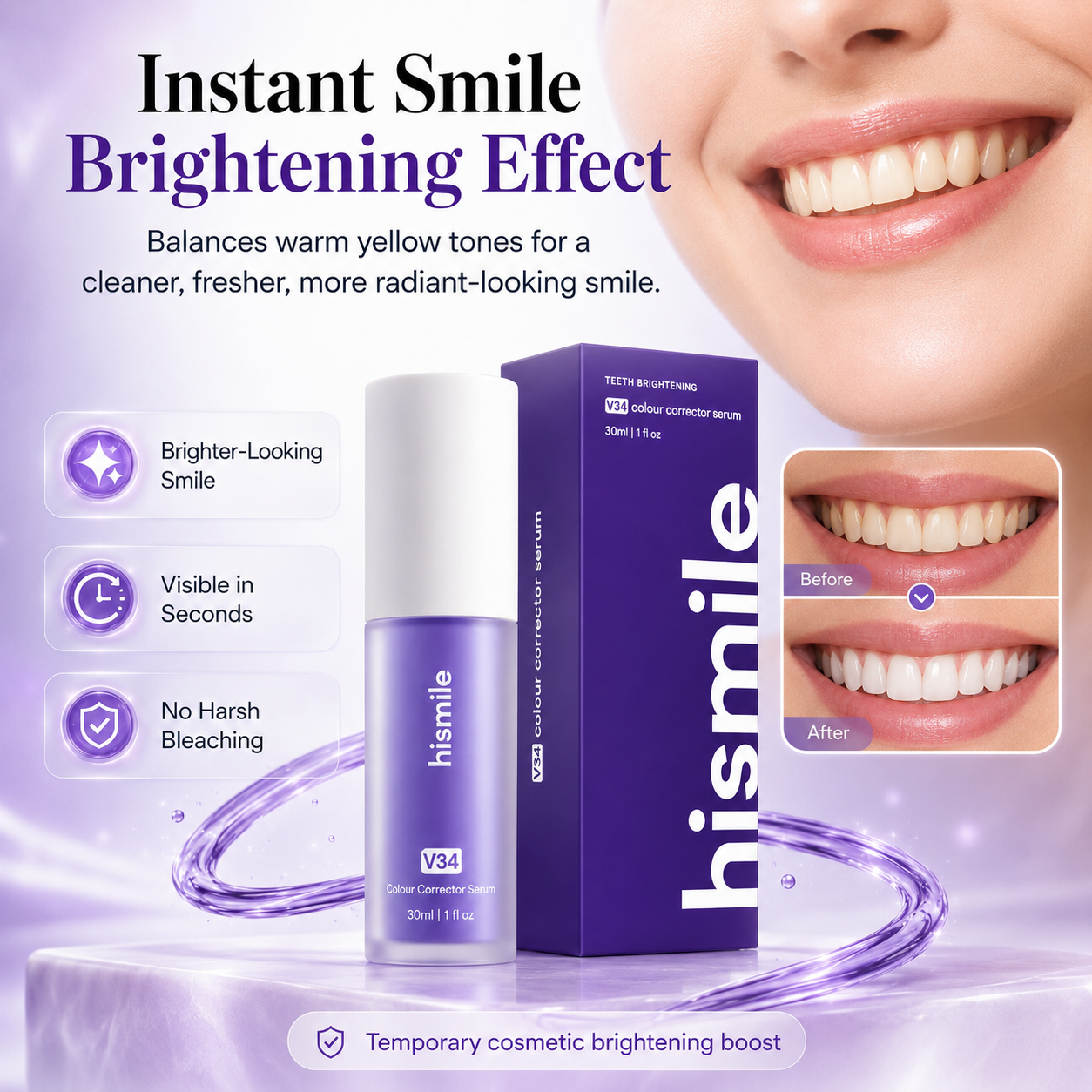 💜 LIMITED-TIME 50% OFF! ✨ V34 Colour Corrector Serum – Advanced Purple Colour Correction Technology. Neutralises Yellow Tones For A Brighter, More Confident Smile 🌙