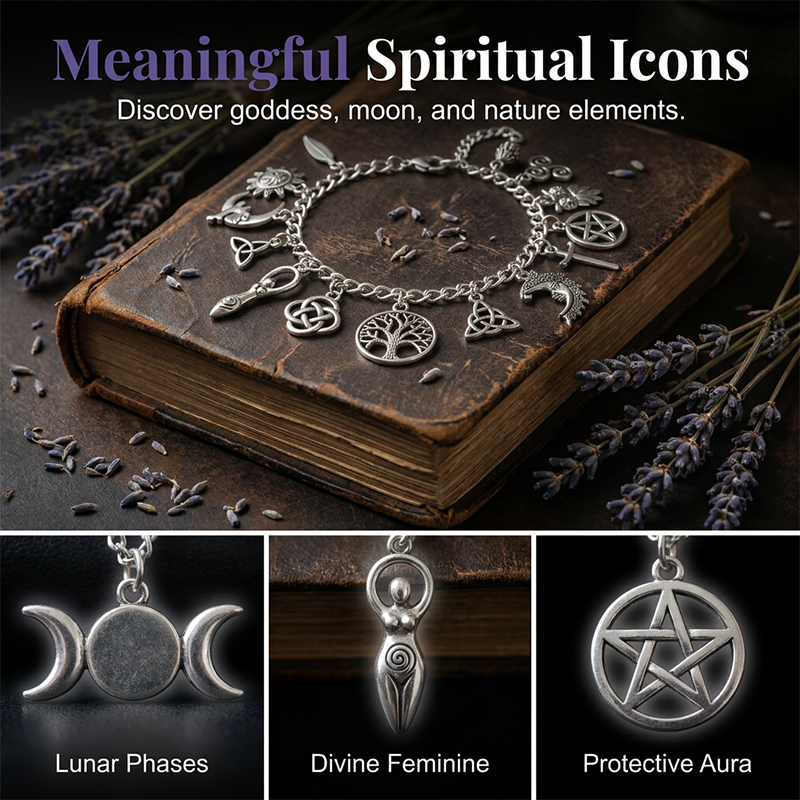 📿 LIMITED-TIME 50% OFF! ✨ Vintage Pagan Charm Bracelet – Spiritual Symbols. Antique Silver. Bohemian Style 🌙
